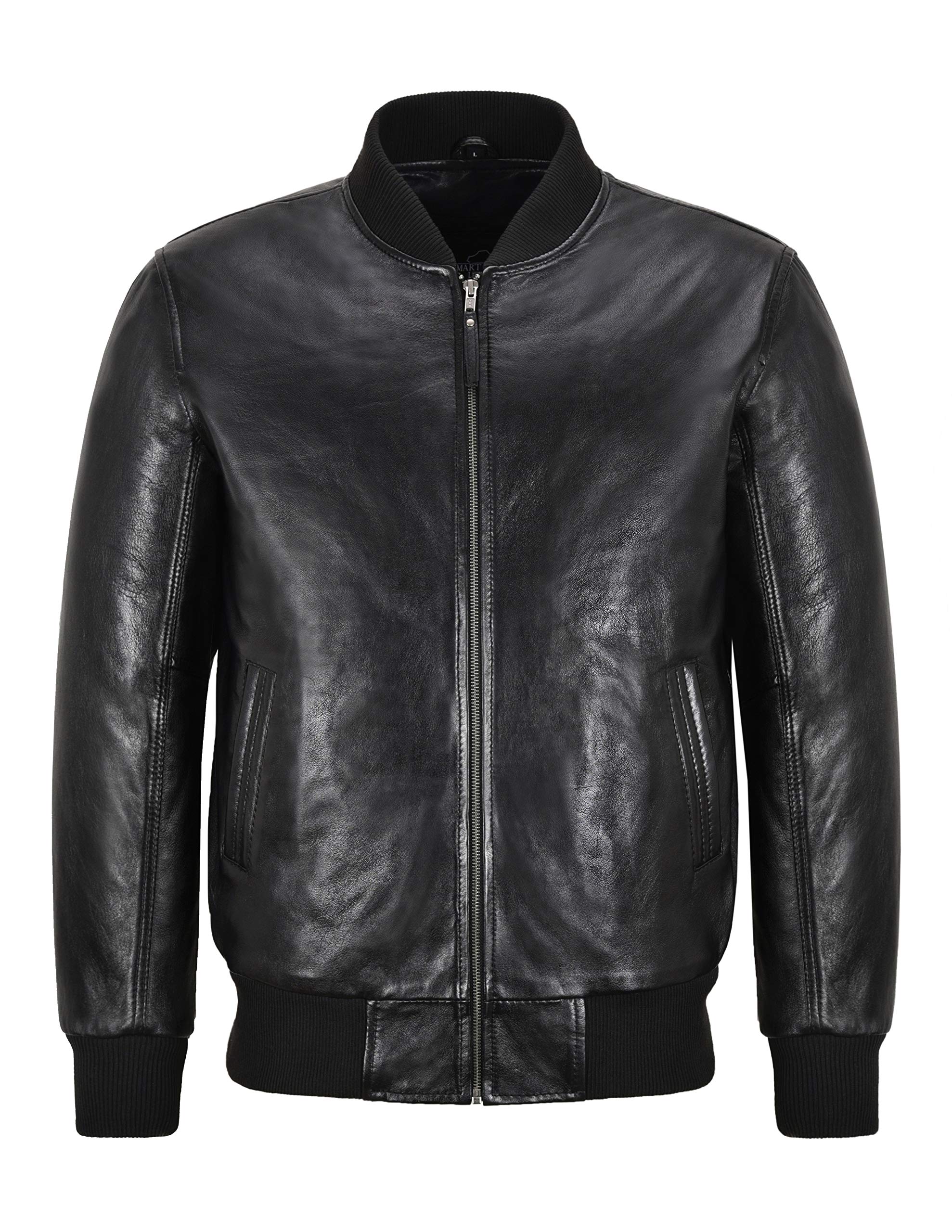 Mens 90's Bomber Leather Jacket Black Classic Street Inspired